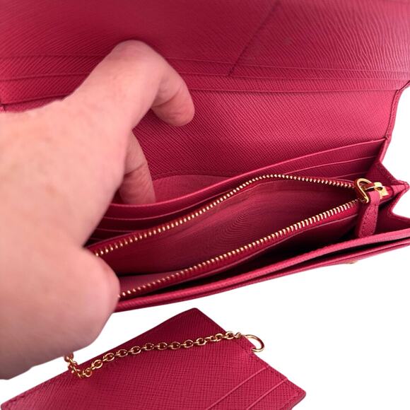 Prada Saffiano Metal Continental Wallet in Peonia Pink with Gold Hardware - Picture 8 of 8